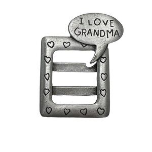 JJ Jonette Vintage Brooch  I Love‎ Grandma Photo Frame Pewter Tone Pin
